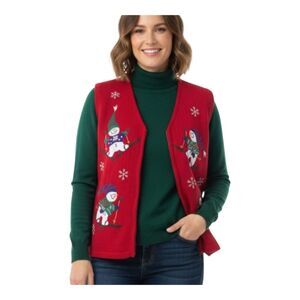 Vintage Bobbie Brooks Christmas Sweater Vest Skiing Snowmen Women's size XL